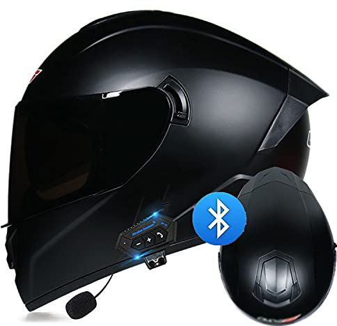 Casque Moto Modulable Bluetooth Dot/ECE Homologué Casques Moto Intégral Homme et Femme avec Double Visière, Casques Scooter avec Système Bluetooth Intégré H,XL