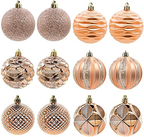 Weihnachtskugeln Kunststoff, 12 Stücke Weihnachtsbaum Kugeln, Christbaumkugeln Kunststoff, Weihnachtskugeln Gold für den Weihnachtsbaum Weihnachtsbaumschmuck Weihnachtsbaumkugeln