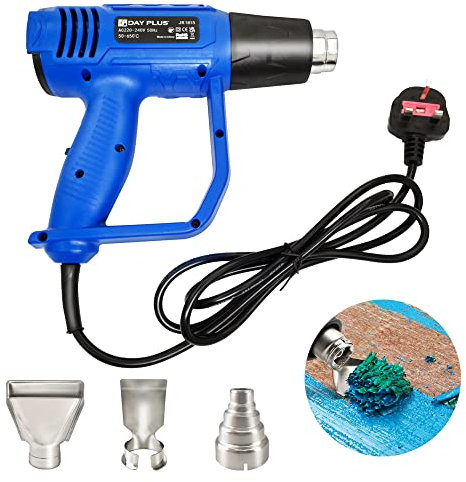 2000W Heat Gun, Electric Hot Air Gun Kit 230V with 2 Ranges: 300℃ -300L/min 600℃ -500L/min, 3 Nozzles, D-Type Support, for Remove Paint, Varnish, Dissolve Adhesives, Shape Plastic Tubing