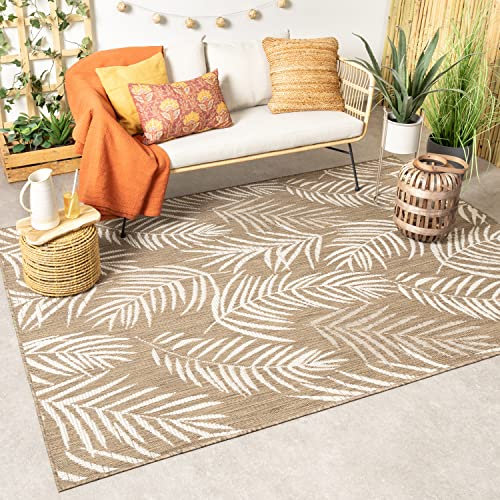 FRAAI In-& Outdoor Teppich - Malta Leaves Natur 160x230cm - Wetterfest - Polypropylen - Flachgewebe - Balkon, Garten/Terrasse, Flur - Terrasse - Rug