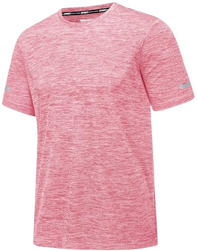 MAGCOMSEN Sommershirts Herren Meliert Sport Shirt Leicht Wandershirts Schnell Trockend Joggingshirts Männer Stretch Funktionsshirts Atmungsaktiv Lässig Freizeit T-Shirts Rosa 3XL
