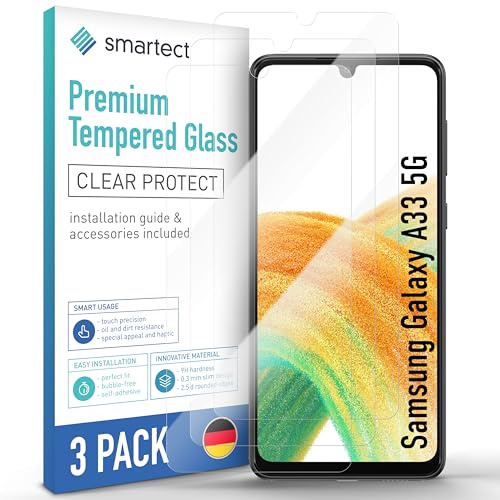 smartect Verre Trempé 3 Pièces pour Samsung Galaxy A33 5G | Protecteur d'écran HD Anti-Rayures, Vitre de Protection Sans Bulles, Dureté 9H, 0.3 mm Ultra Transparent, Ultra Résistant