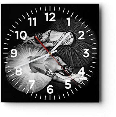 Modern Wanduhr Ballerinas Ballett Tanz 30x30cm Quadrat Klein Wand Uhr Glas Analog Zimmeruhren Küche Büro Wohnzimmer Glasuhr Wall Clock Dekoration Design Wanddekoration Küchenuhr C4AC30x30-5050