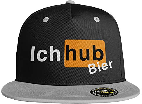 SAUFCOUNTER MARK YOUR DRINKS Ich hub Bier Snapback Cap lustige Snapback Ich hab Bier Malle hacke dicht saufi voll besoffen Saufen Alk Alkohol Party (8 Farbvarianten), Farbe: Schwarz/Grau
