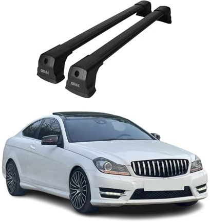 OMAC Dachträger Querträger kompatibel mit Mercedes C Klasse C204 Coupe 2012-2015 – 2 Stangen – Abschließbar – Aluminium Schwarz