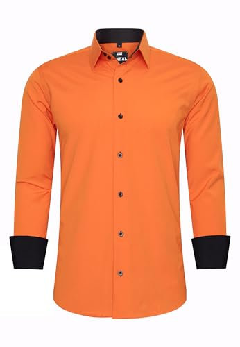 R-Neal Business-Hemd Herren Kontrast Hemd Hochzeit-Hemd Slim Fit Hemden Stretchhemd S - 4XL G44, Farbe:Orange, Größe:4XL