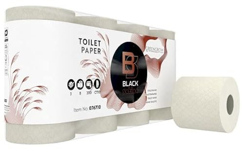 BlackSatino Toilettenpapier Green Grow I 3-lagig I 48 Rollen I 200 Blatt je Rolle I umweltschonend I nachhaltig I Miscanthus-Recycling-Mix