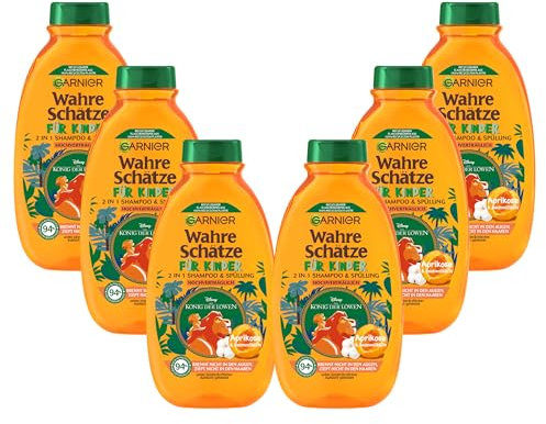 Garnier Shampoo für Kinder, Mildes 2-in1 Pflegeshampoo für empfindliches Haar und leichte Kämmbarkeit, Mit Aprikose und Baumwollblüte, Wahre Schätze Kids, 6 x 250 ml