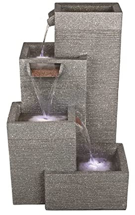 Rectangular Grey Pillars Solar Powered Water Feature With Protective Cover