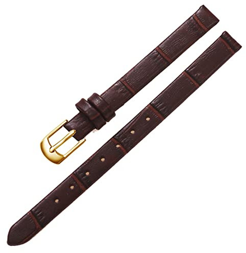 LEBINA Accessoires de Montre Bracelet de Montre Vintage pour Femme et fille Bracelet en cuir 8mm 10mm Boucle Ardillon en or Rose, Brun foncé doré, 8mm