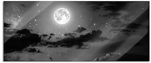 Pixxprint Glasbild Panorama, Wandbild aus Echtglas, Leuchtender Mond am Nachthimmel, 100x40 cm, inkl. Aufhängung und Abstandshalter