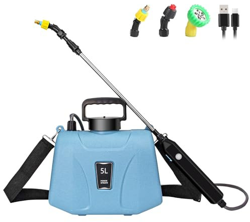 SZHLUX Pulverizador Alimentado por batería de 1.35 galones, pulverizador eléctrico Mejorado con Mango USB, Varita telescópica, 3 boquillas de Niebla y Correa de Hombro Ajustable, pulverizador de
