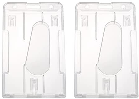 Lot de 2 porte-badges verticaux en plastique rigide - Double carte d'identité - Multicolore - Transparent - 10 x 6 cm