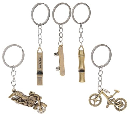 JK Home Lot de 5 Porte-clé Voiture Vintage Porte-clés Femme Homme Noël Anniversaire Saint-Valentin Pendant Sac à Main Moto Vélo Scooter Sifflet Bronzé