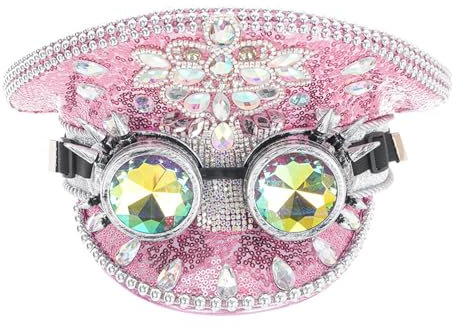 BLESSUME Chapeau de festival de musique à paillettes pour adultes - Chapeau de capitaine militaire steampunk, rose, M