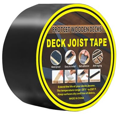 Carkio Waterproof Butyl Tape, 4 x 49ft Joist Tape for Decking, Butyl Joist Flashing Tape Waterproof Self-Adhesive Flashing Tape for Deck Joist Beams Protection (1 Roll, Black)