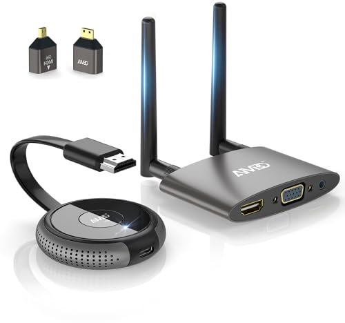 AIMIBO Wireless HDMI Transmitter and Receiver 4K, 5G Wireless Extender Dual Screens HDMI & VGA Live Casting,1RX to 8TXs,165FT/50M, for Laptop, Cable Box, Camera, Phone to Monitor, Projector, HDTV