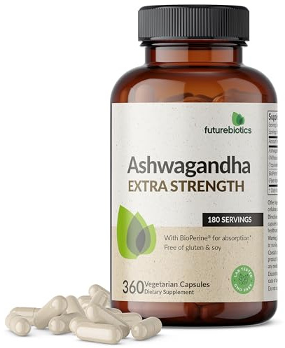 Futurebiotics Ashwagandha Extra Strength Stress & Mood Support with BioPerine - Non GMO Formula, 360 Vegetarian Capsules