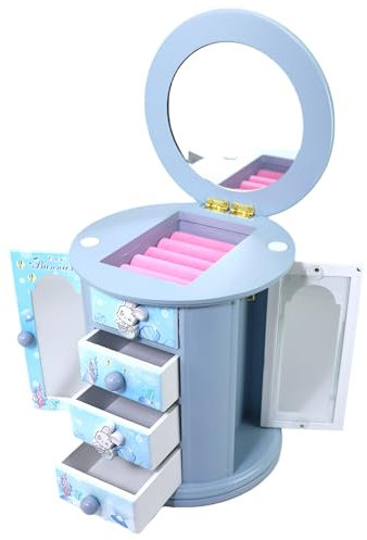 JIUYUAEZ Schmuckschatulle für Mädchen, niedliches Häschen, für Mädchen, Kinder, Schmuckkästchen, Organizer, kleines Mädchen, Blau, 1 Stück