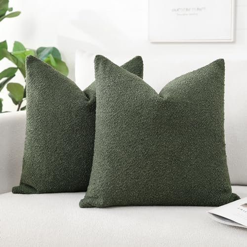 Artscope 2er Set Boucle-Kissenbezügen Wurfkissenbezug Moderne Dekokissen Kissenhülle Set Kissen Fall für Sofa Auto Schlafzimmer Zuhause Dekor 55x55cm, Waldgrün