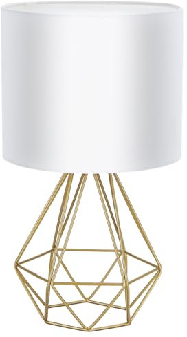 Aigostar Tischlampe, Kleine Nachttischlampe, Modernes Hohlblock-Design Tischleuchte, Schreibtischlampe mit Weißem Stoff-Schirm und Metallfuß, Sockel E14, perfekt für die Dekoration jedes Raums – Gold