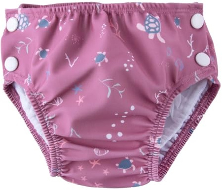 Popolini Baby Schwimmwindel Badewindel mit Innennetz (Turtles Mauve) (S ~3-9 kg)