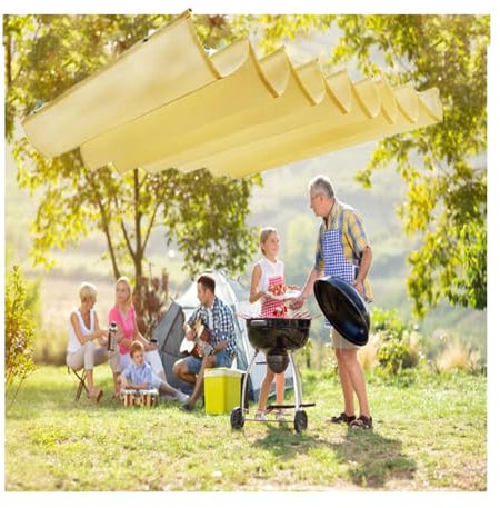 HDPE Einziehbar Sonnensegel,verschiebbares Wellen-Sonnensegel, U-förmiges verschiebbares Sonnenschutz-Überdachung, for Pergola, Terrasse, Hof, Pavillon im Freien(Size:W2.8*L14m/W9.19*L45.93ft)