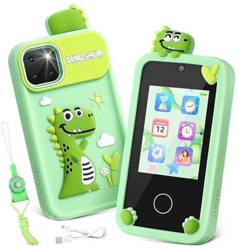 Kids Smart Phone Toy Age 3+, Luckits Children Cell Phone with Touchscreen Dual Camera MP3 Music Player Toddler Mobile Phone with 32GB TF Card Silicone Cover & Lanyard for -8 Boy Girl Birthday X-mas Gift