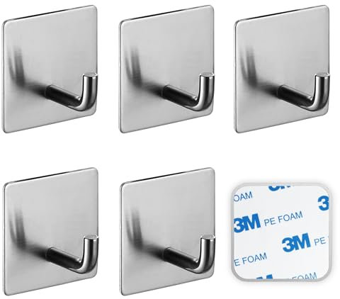 SSYR&P Ganci Adesivi 6 pezzi, Ganci Adesivi in Acciaio Inox, Autoadesivi Gancio Impermeabile, senza Forare,Ideale per cucine, bagni, uffici.(argento)