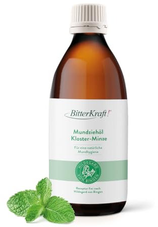 BitterKraft! Mundziehöl | 200ml | Mundziehöl nach Hildegard von Bingen | Natürliche Mundpflege nach traditioneller Rezeptur | Mundöl Ölziehen | Vegan (200ml, Kloster-Minze)