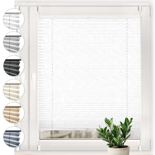 Sonello Plissee Crush Klemmfix ohne Bohren 105cm x 140cm Weiß Faltrollo Plisseerollo Jalousie für Tür & Fenster Blickdicht Sichtschutz Sonnenschutz Fertifplissee Rollo