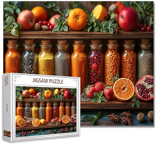 Tucocoo 1000-teiliges Puzzle für Erwachsene, Gewürz- und Obstmalerei, Puzzle, natürliche Küche, bunte Kunst, 1000 Teile, Puzzles für anspruchsvolle Familienaktivitäten, Spiel, Bastelpuzzle,