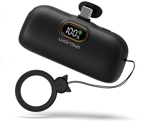 LUCKYDUO Mini Power Bank, 5000 mAh, USB-C Powerbank, Aufladen, kleines Reiseladegerät, Akkupack, kompatibel mit iPhone, Sam-Sung und USB-C Telefon