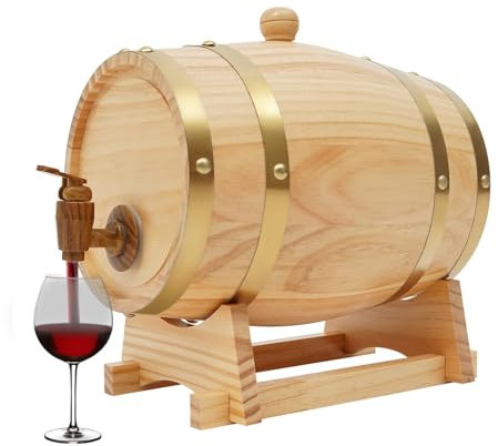3L Weinfass Holzfass, Original Holz Weinfass für Wein und Whiskey mit Ständer und Zapfhahn Ellipse Weinfass Aufbewahrung für Wohnungen, Bar, Hotels