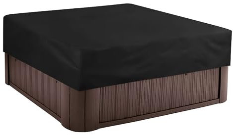 BaCover Rechteckige Outdoor Whirlpool Abdeckung, 190T Polyester Stoff Quadratische Spa Pool Abdeckung Staubschut Wasserdicht,Schwarz,215x215x30cm