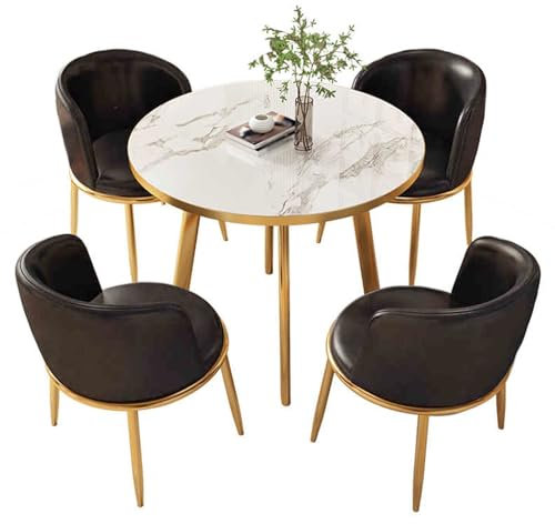 Runde Besprechungstisch Set mit 4 Stühlen, platzsparende Büromöbel für Empfang oder Wohnzimmer (Schwarz)