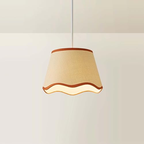 ValueLights | Small Easy Fit Natural Scallop Light Shade with Rust Trim Bedroom Hallway Lampshade | Shades, Home Décor & Improvement Essential | 250mm Shade Width