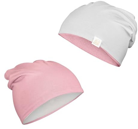 MAYLILY - Mütze - Doppelseitige Mütze - Zweifarbige Beanie - Bambusmütze - Bambuskappe - Kindermütze - Bambushaube Baby - Bambushut - (DE/NL/SE/PL, Numerisch, 34, 46, Light Grey - Blush pink)