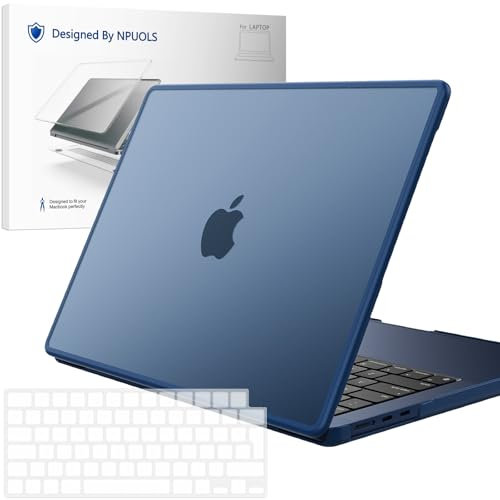NPUOLS Hülle für MacBook Air 13,6 Zoll M4 M3 M2 2025-2022 Modell A3240 A3113 A2681, [Anti-Fingerabdruck Case mit Bruchfester TPU Rand],Harte Schutzhülle und TPU EU Tastaturabdeckung, Matt Mitternacht