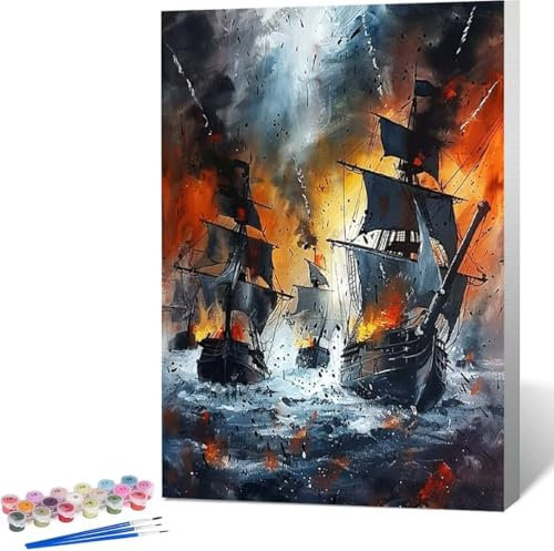 Malen Nach Zahlen Erwachsene Meer Malen Nach Zahlen mit Rahmen Malen Nach Zahlen Klein 60x80 cm Paint by Numbers Adult mit Pinseln und Acrylfarben Bastelset Geschenke und Home Haus Deko (Boot) N-Y