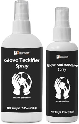 INNOVAYOU Glove Tackifier Spray Set, Glove Tackifier Spray 200g and Glove Anti-Adhesive Spray 100g, Increased Holding Power and Stickiness, Grip Training for Beginner Goal Keeper