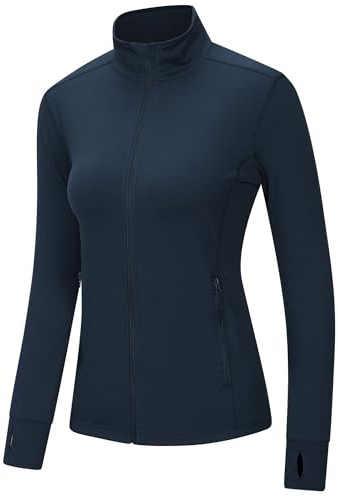 Outdoor Ventures Damen Leichte Sportjacke Laufjacke mit Daumenloch | 2 Reißverschlusstaschen, Langarm, Atmungsaktiv, Feuchtigkeitsableitend, Leicht aufgeraut, Für Laufen Fitness Wandern