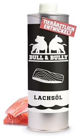 BULL & BULLY - Huile de saumon pour chien 1 l - Huile de poisson 100 % naturelle pour chiens comme huile de saumon pour chien - Complément d'huile Barf idéal - Source pour chien oméga 3 - Pressée à