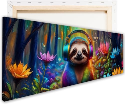 tjapalo NEU Hochwertige Coole Bilder Tiere lustig Leinwandbild jugendliche Bild Leinwand Wandbild Jugendzimmer bilder tier bilder lustig Wandbild Faultier bunt groß zp114