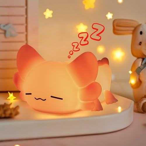 ZKLiLi Night Light for Kids Cute Axolotl Lamp,16 Colors+Tap+Remote+Silicone Kids Night Light,USB Rechargeable Axolotl Night Lights for Room Decoration, Girls