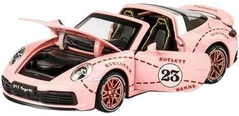 Miniatur Motorfahrzeug-Modelle 1 32 Für Porsche 911 Targa 4S Cabrio Sportwagen Legierung Automodell Mit Sound Türen Öffnen Fertigmodell(Rosa)
