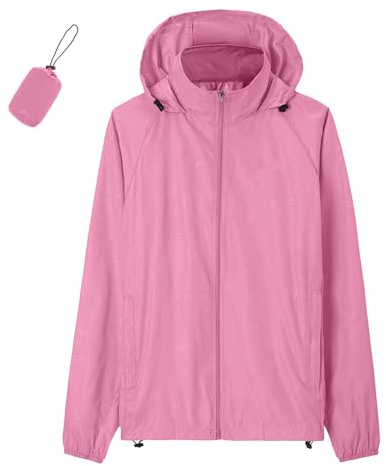 Damen Dünne Wasserdichte Faltbar Regenmantel Regenjacke mit Kapuze, Leicht Atmungsaktive Travel Regenponcho, Windbreaker Jacke für Frauen Fahrradjacke für Fahrrad Sport Outdoorjacke Sommerjacke Rot S
