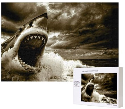 Poezjzw Puzzles für Erwachsene, 300 Teile, geeignet für Familienfreizeit und Verbesserung der praktischen Fähigkeit, Hai im Meer Muster