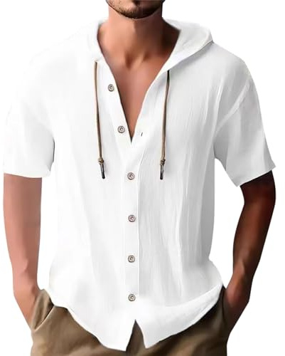 Uwdiohq Hommes D'été Décontracté Dessus De Couleur Unie Col Montant Bouton Dwon Cardigan Chemise Haute Manches Courtes Décontractée Polos pour Grands Et avec Chemise Noire Homme Homme Coton