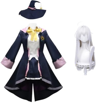 Gooyeh Elaina Cosplay Kostüm Anime Cosplay Kleid Hut mit Perücke Komplettes Set für Frauen Mädchen Elaina Rollenspiel Outfits Halloween Uniform Set